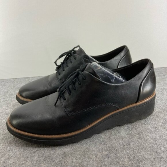 Clarks Womens Sharon Noel Black Leather Lace Up Loafer Women’s Size US 8 - Picture 1 of 11